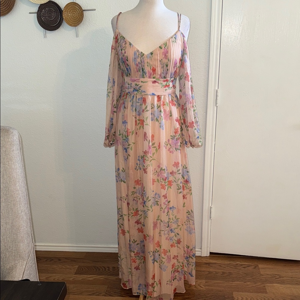 BCBGMaxAzria Pastel Floral Long Sleeve Dress. Sz 14